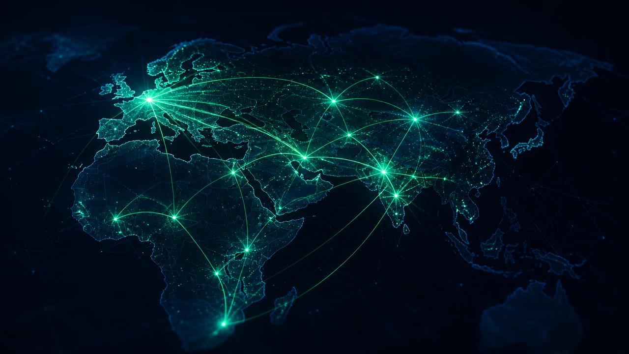 Global map of talent mobility routes across the UK, Africa, India, the Middle East and Central Asia